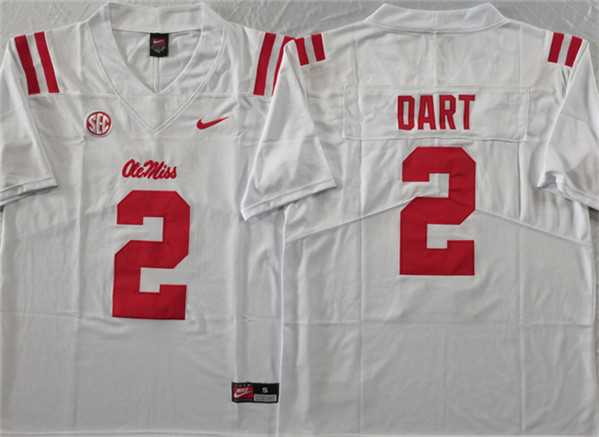 Men%27s Ole Miss Rebels #2 Jaxson Dart White Stitched jersey